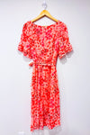 Robe midi fluide rose fleurie cache-coeur * seconde main - DKNY- La Penderie du Paradis