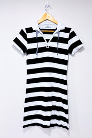 Navy and white striped polo dress