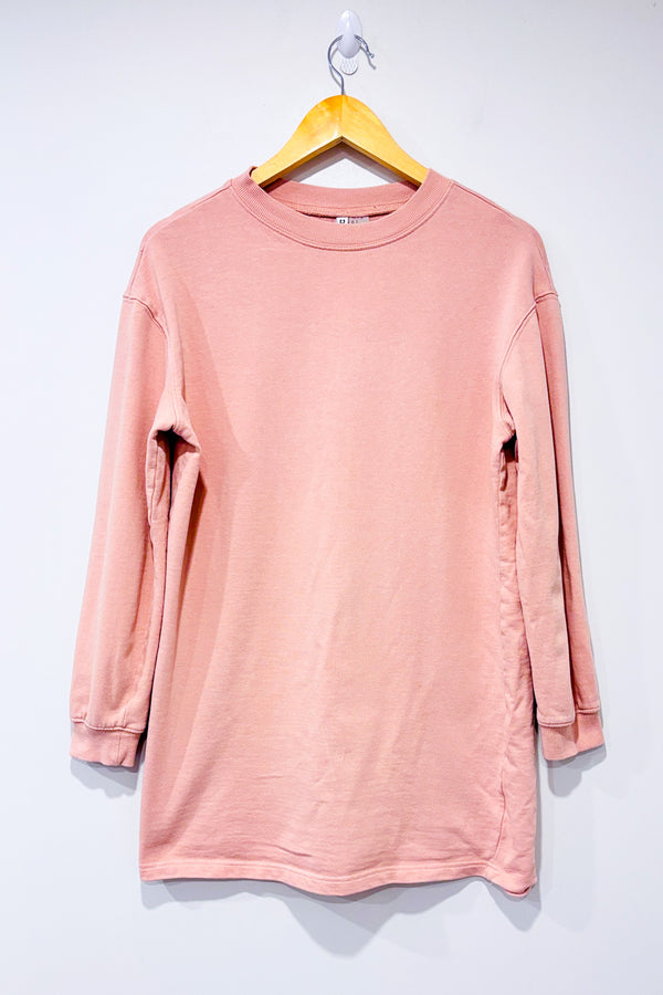 Robe crewneck coton ouaté rose pâle seconde main - H&M- La Penderie du Paradis
