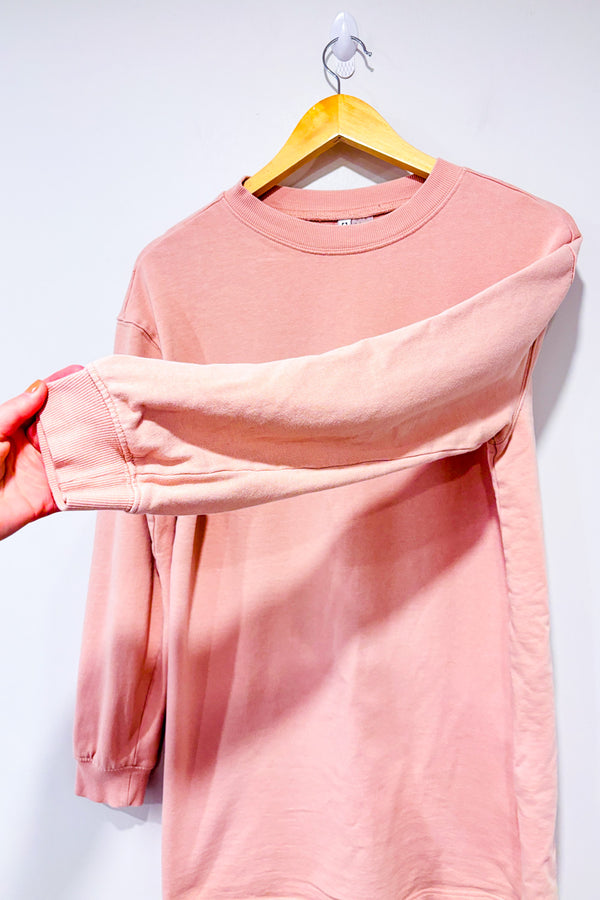 Robe crewneck coton ouaté rose pâle seconde main - H&M- La Penderie du Paradis