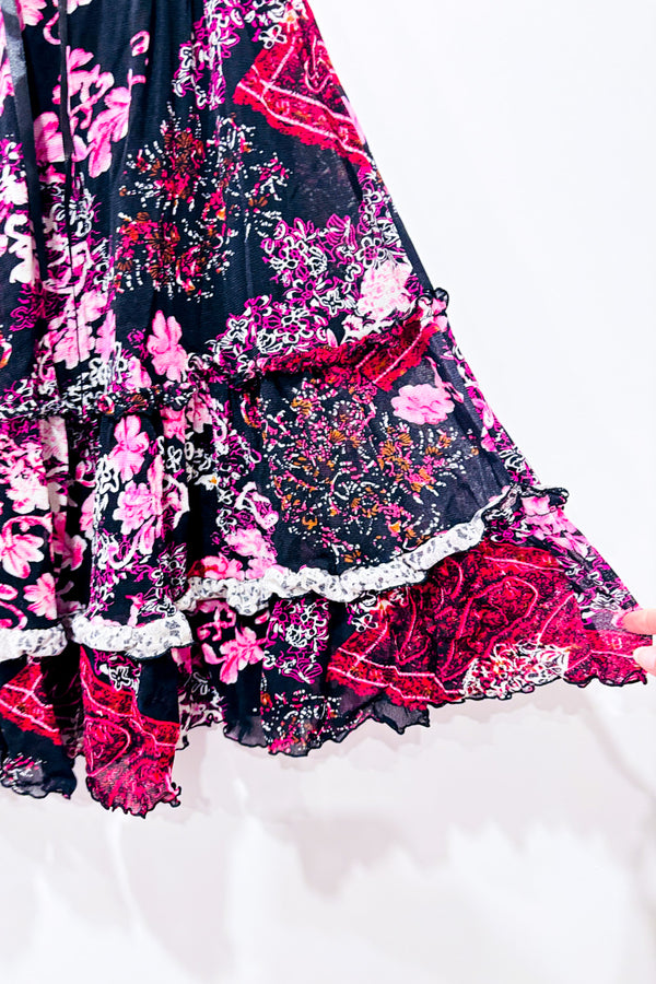 Robe semi-transparente rouge et noire fleurie* seconde main - Terra Nostra- La Penderie du Paradis