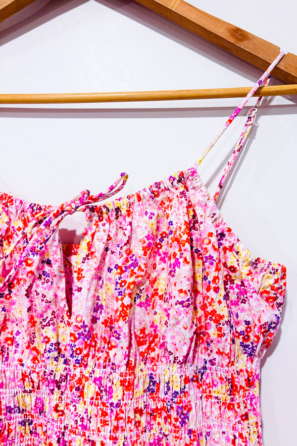 Robe midi rose fleurie* seconde main - H&M- La Penderie du Paradis