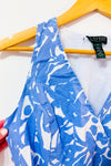 Robe midi portefeuille en lin bleu à imprimé floral* seconde main - Ralph Lauren- La Penderie du Paradis