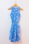 Robe midi portefeuille en lin bleu à imprimé floral* seconde main - Ralph Lauren- La Penderie du Paradis
