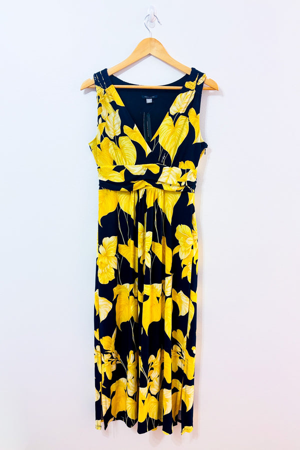 Robe maxi marine à imprimé floral jaune* seconde main - Tommy Hilfiger- La Penderie du Paradis