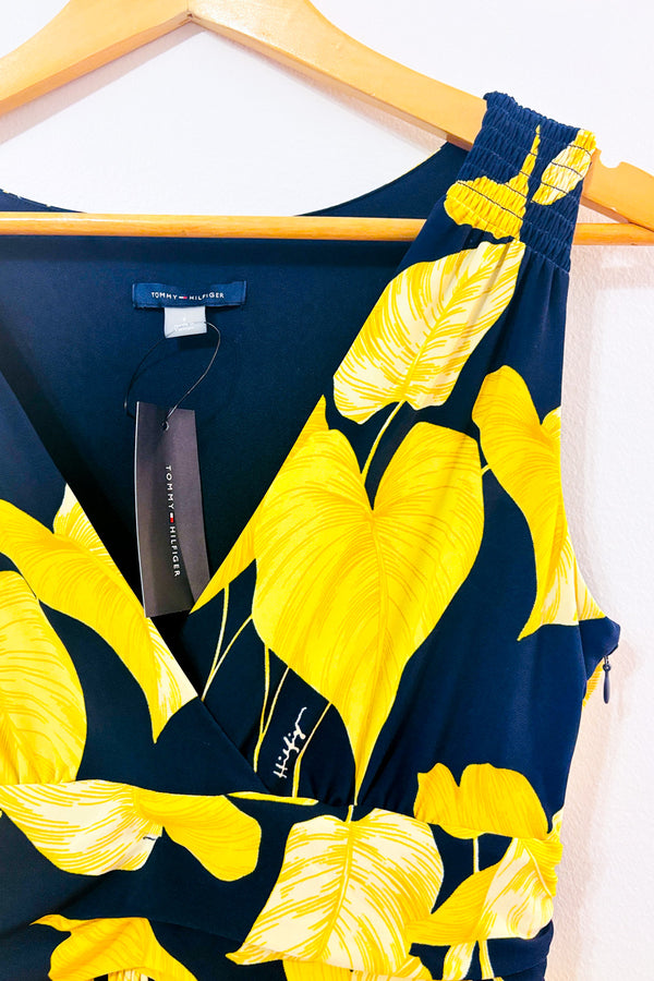 Robe maxi marine à imprimé floral jaune* seconde main - Tommy Hilfiger- La Penderie du Paradis