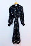 Robe maxi brune fleurie à nouer* seconde main - H&M- La Penderie du Paradis