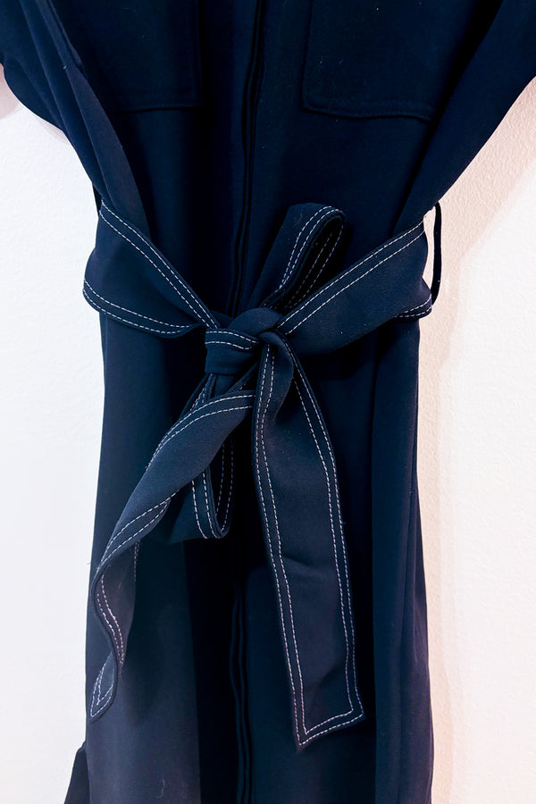 Robe chemisier midi marine à ceinture* seconde main - Mango- La Penderie du Paradis