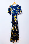 Robe maxi marine fleurie à taille ceinturée* seconde main - Baltic Born- La Penderie du Paradis