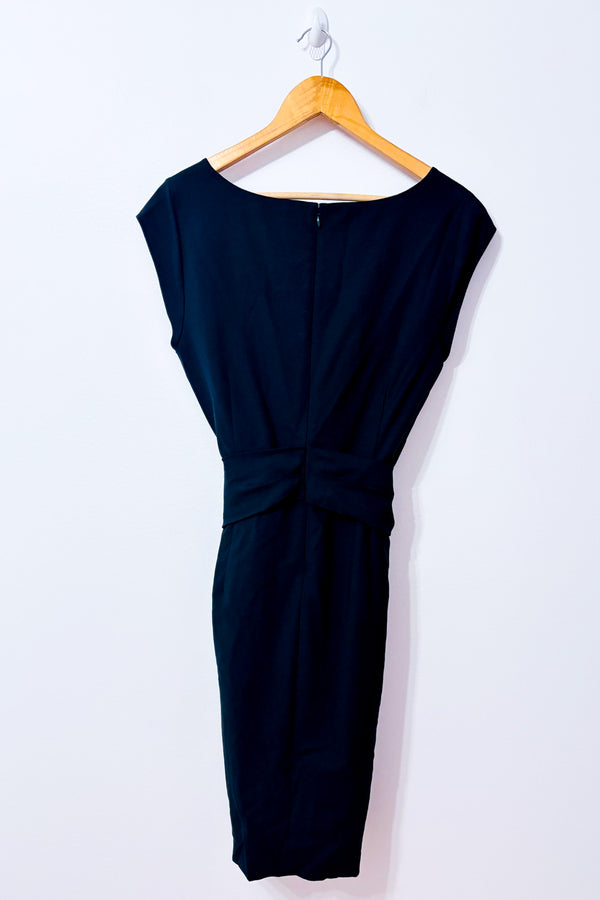 Robe cocktail noire ceinturée en laine* seconde main - DKNY- La Penderie du Paradis