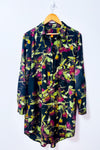 Robe chemisier fleurie noire et verte à manches longues seconde main - Joe Fresh- La Penderie du Paradis