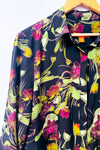 Robe chemisier fleurie noire et verte à manches longues seconde main - Joe Fresh- La Penderie du Paradis