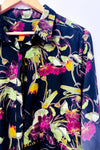 Robe chemisier fleurie noire et verte à manches longues seconde main - Joe Fresh- La Penderie du Paradis