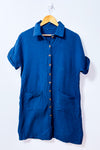 Robe chemise bleue gaufrée en coton et lin seconde main - Autres- La Penderie du Paradis
