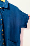 Robe chemise bleue gaufrée en coton et lin seconde main - Autres- La Penderie du Paradis