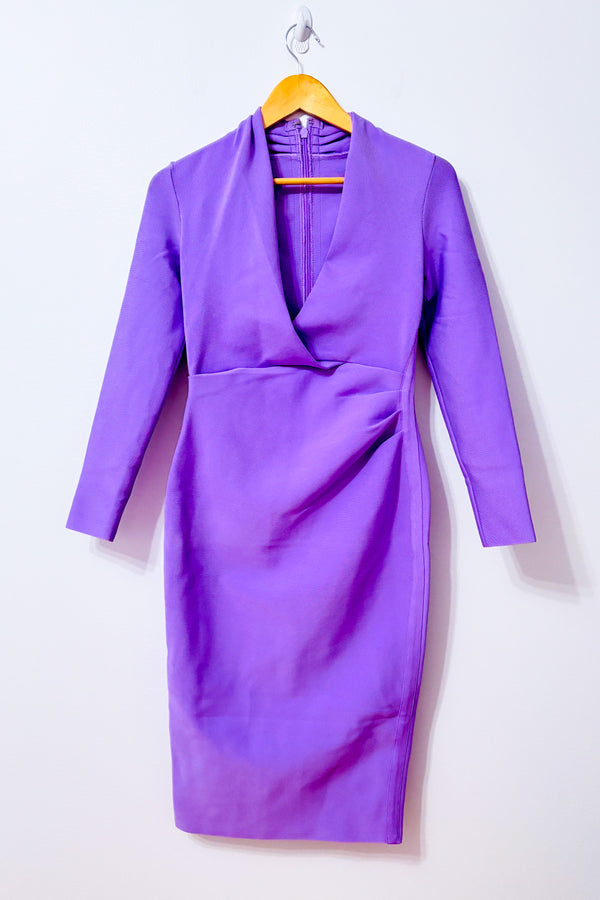 Robe midi mauve ajustée à col drapé et manches longues seconde main - Autres- La Penderie du Paradis