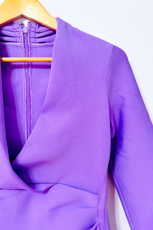 Robe midi mauve ajustée à col drapé et manches longues seconde main - Autres- La Penderie du Paradis