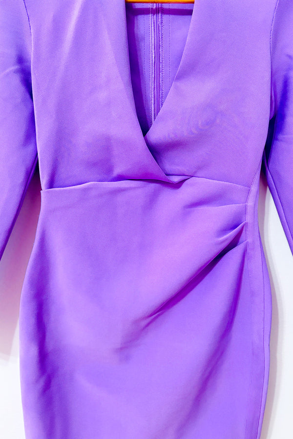 Robe midi mauve ajustée à col drapé et manches longues seconde main - Autres- La Penderie du Paradis