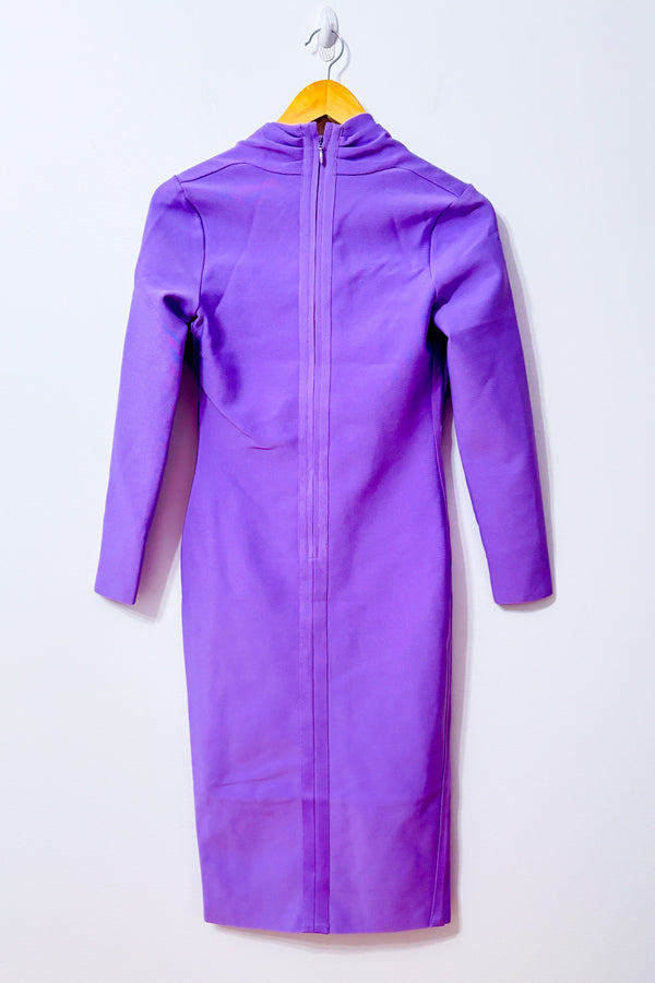 Robe midi mauve ajustée à col drapé et manches longues seconde main - Autres- La Penderie du Paradis