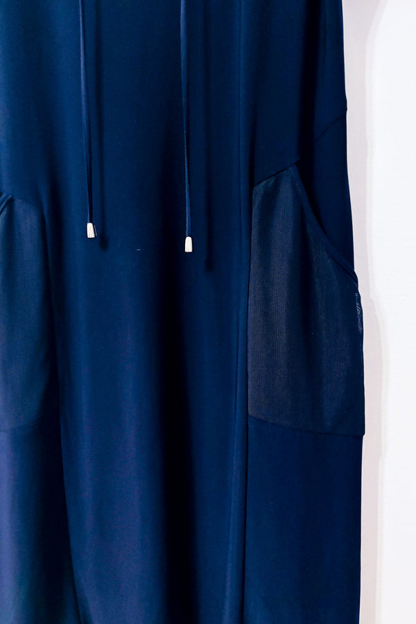 Robe marine à col drapé et manches transparentes* seconde main - Cazza Petite- La Penderie du Paradis