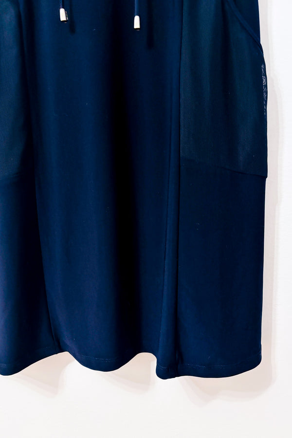 Robe marine à col drapé et manches transparentes* seconde main - Cazza Petite- La Penderie du Paradis
