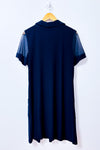 Robe marine à col drapé et manches transparentes* seconde main - Cazza Petite- La Penderie du Paradis