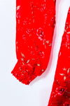 Robe rouge fleurie à manches longues et taille smockée* seconde main - Dynamite- La Penderie du Paradis