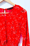 Robe rouge fleurie à manches longues et taille smockée* seconde main - Dynamite- La Penderie du Paradis