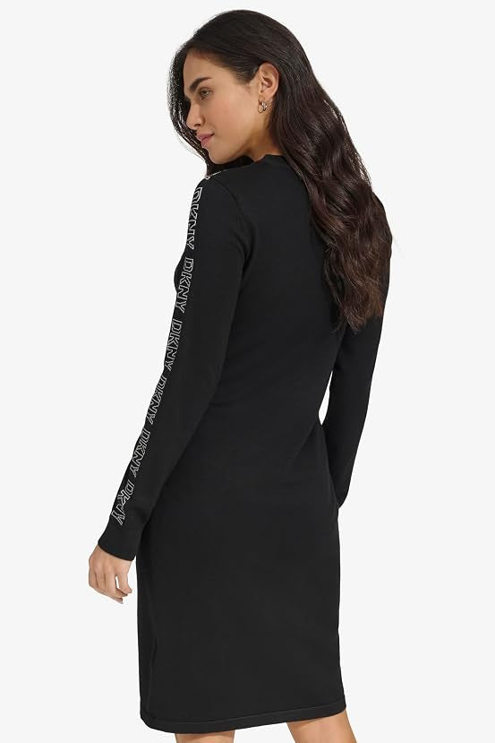 Robe noire en tricot à logos sur les manches* seconde main - DKNY- La Penderie du Paradis