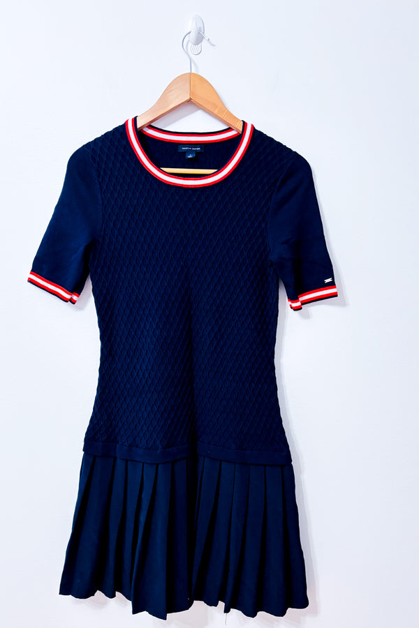 Robe marine en tricot à plis* seconde main - Tommy Hilfiger- La Penderie du Paradis