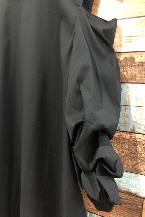 Robe noire manches froncées avec épaules dénudées (m) seconde main Lafayette 148 New York   