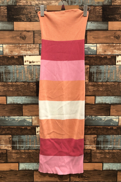 Robe bustier maxi côtelée rayée rose et orange (l) seconde main Autres   