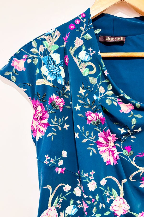 Robe verte et rose fleurie (m)-Roberto Cavalli-La Penderie du Paradis 🕊