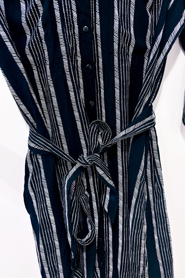 Robe chemisier noire et blanche rayée (l)-Reitmans-La Penderie du Paradis 🕊
