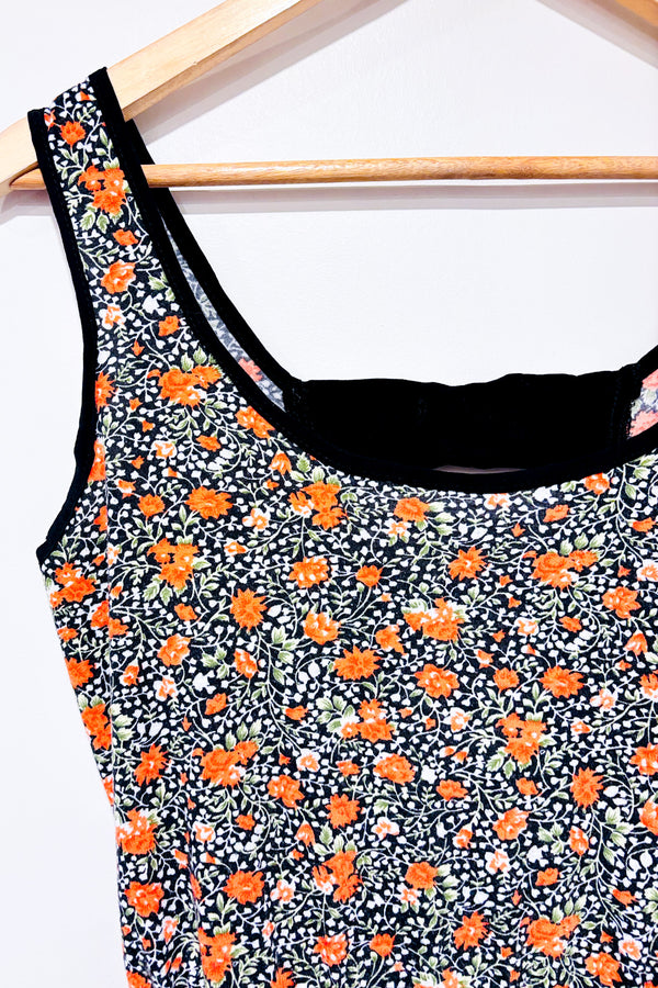 Robe noire et orange fleurie (xs)-Grob-La Penderie du Paradis 🕊