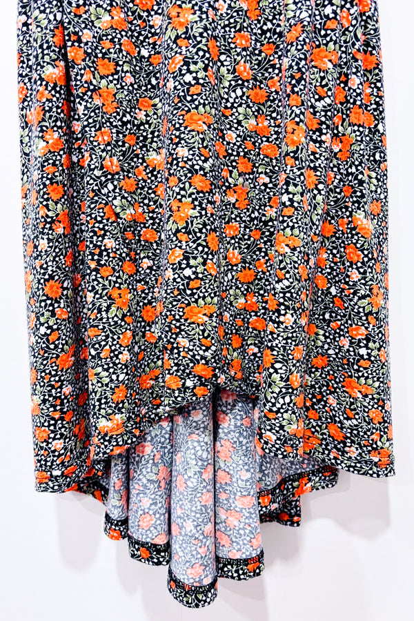 Robe noire et orange fleurie (xs)-Grob-La Penderie du Paradis 🕊