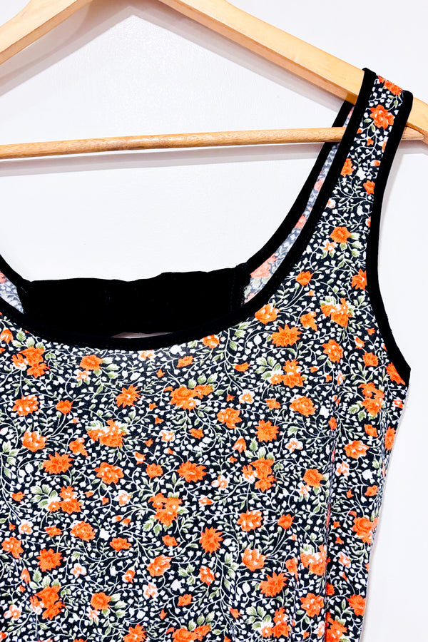 Robe noire et orange fleurie (xs)-Grob-La Penderie du Paradis 🕊