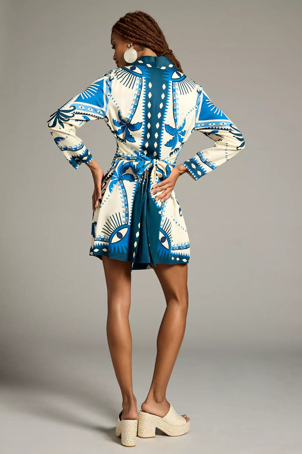 Robe blazer crème et bleue motif palmiers (s)*-FARM Rio-La Penderie du Paradis 🕊