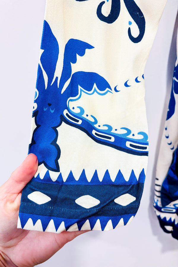 Robe blazer crème et bleue motif palmiers (s)*-FARM Rio-La Penderie du Paradis 🕊