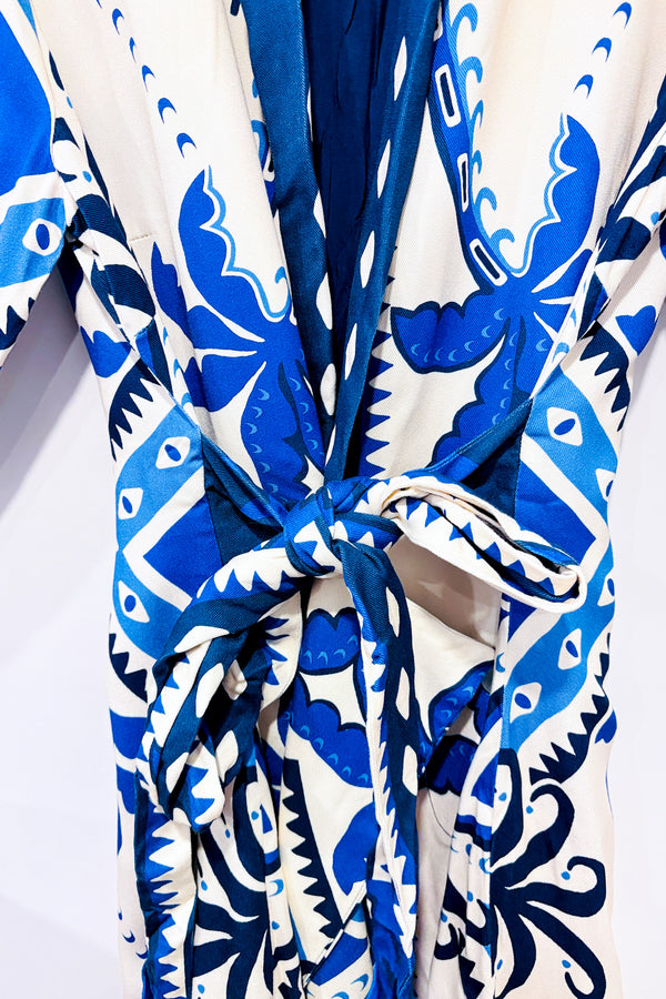 Robe blazer crème et bleue motif palmiers (s)*-FARM Rio-La Penderie du Paradis 🕊