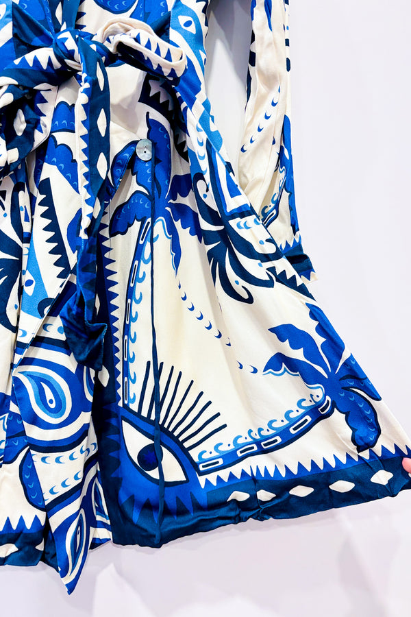 Robe blazer crème et bleue motif palmiers (s)*-FARM Rio-La Penderie du Paradis 🕊