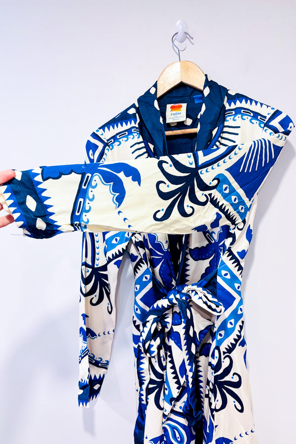 Robe blazer crème et bleue motif palmiers (s)*-FARM Rio-La Penderie du Paradis 🕊