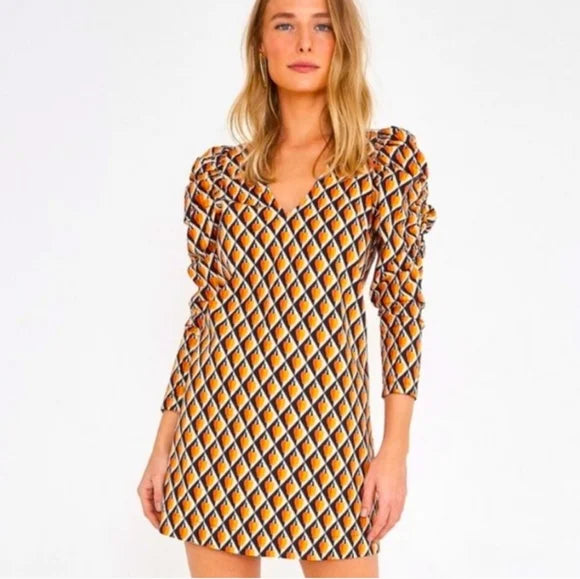 Robe marine et orange avec manches bouffantes (m)*-FARM Rio-La Penderie du Paradis 🕊