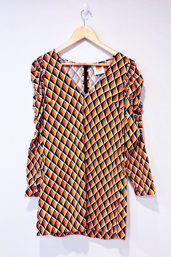 Robe marine et orange avec manches bouffantes (m)*-FARM Rio-La Penderie du Paradis 🕊