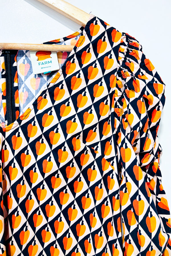 Robe marine et orange avec manches bouffantes (m)*-FARM Rio-La Penderie du Paradis 🕊