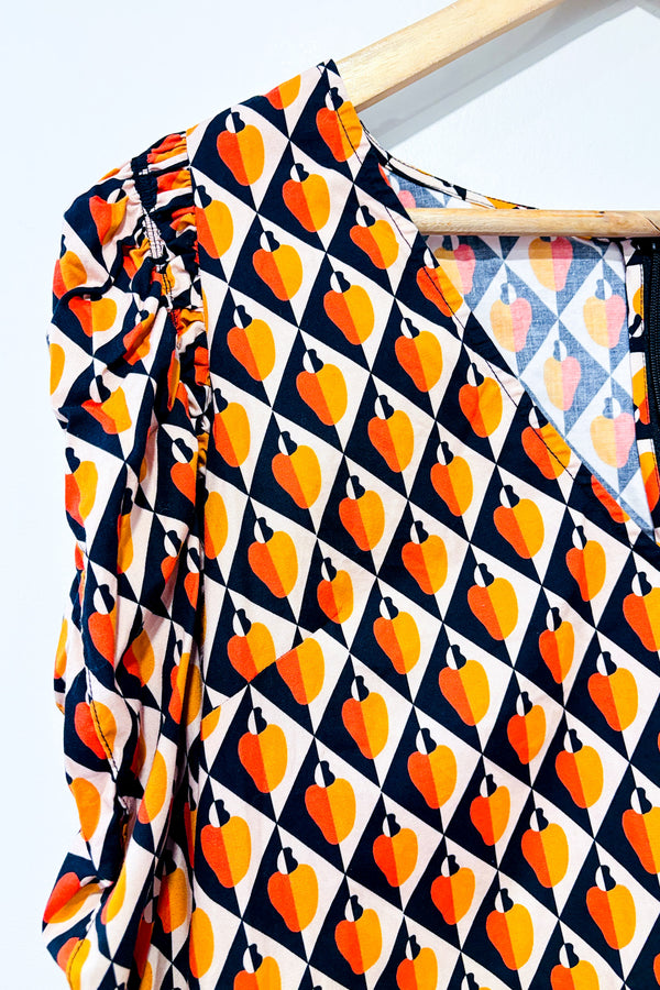Robe marine et orange avec manches bouffantes (m)*-FARM Rio-La Penderie du Paradis 🕊