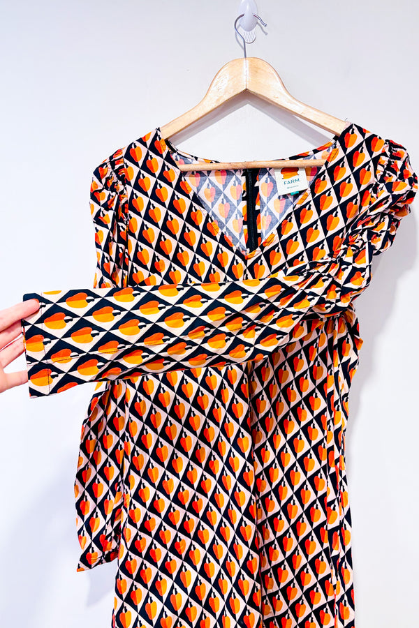 Robe marine et orange avec manches bouffantes (m)*-FARM Rio-La Penderie du Paradis 🕊