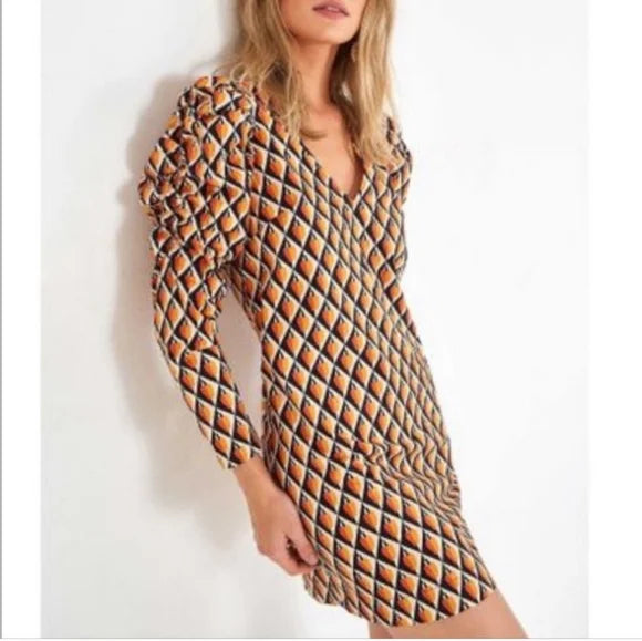 Robe marine et orange avec manches bouffantes (m)*-FARM Rio-La Penderie du Paradis 🕊