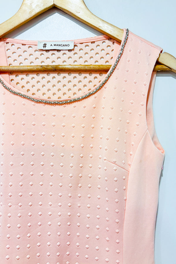 Robe Letty pêche texturée sans manche (s)-Mangano-La Penderie du Paradis 🕊