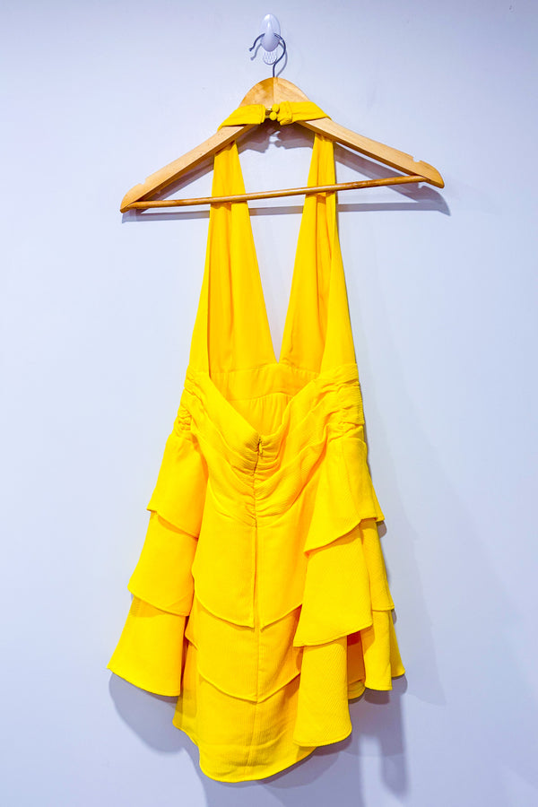 Robe Tweets jaune à volants et dos ouvert (m)* seconde main - NBD- La Penderie du Paradis